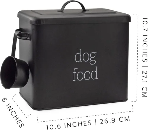 Vista 6 de AuldHome Design - Contenedor retro para comida de perro (negro); contenedor de almacenamiento moderno de estilo granja para comida de mascotas