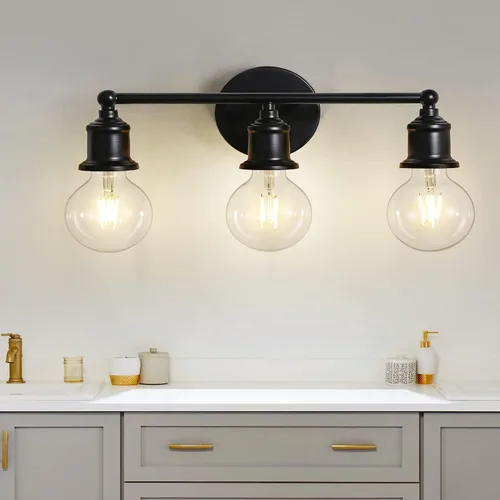 Vista 8 de Lámpara de tocador de 4 luces, aplique industrial de pared negra, lámpara de pared de baño de granja, lámpara de pared con base E26 vintage