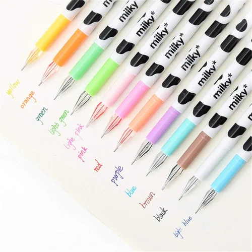 Vista 5 de Yansanido Paquete de 12 bolígrafos de gel con diseño de vaca Kawaii para oficina, escuela, hogar, viajes, regalo para amigos y estudiantes (12)