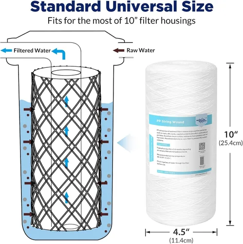 Vista 2 de Membrane Solutions WPP-F10B-5 - Cartucho de repuesto de filtro de agua para toda la casa, filtro universal de sedimentos para agua de pozo, paquete