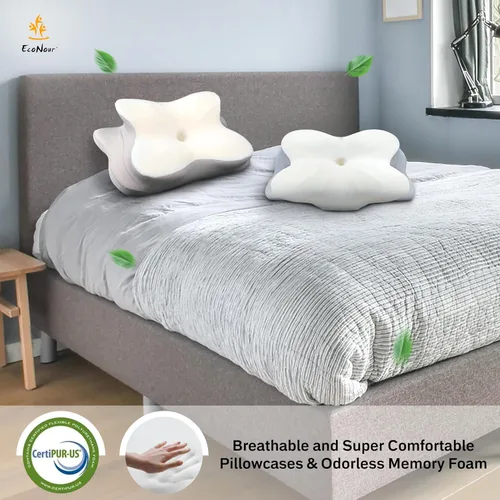 Vista 7 de EcoNour Almohada cervical para dormir Almohadas ergonómicas de espuma viscoelástica para dolor de cuello y hombros Almohada de contorno