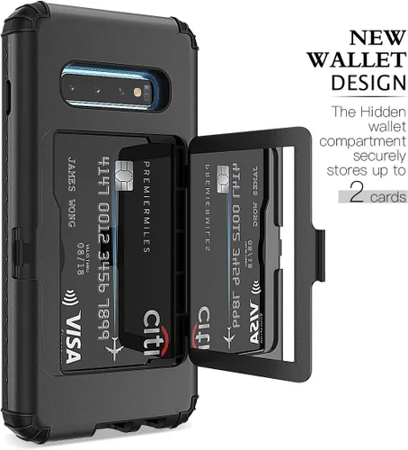 Vista 3 de WeLoveCase Funda tipo cartera para Galaxy S10 Defender con espejo oculto, tres capas a prueba de golpes, protección resistente, funda protectora