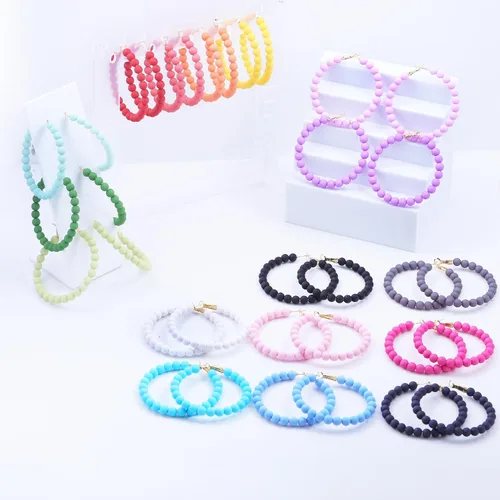 Vista 6 de XGALBLA Pendientes de aro redondos con cuentas redondas para mujer, aretes colgantes bohemios