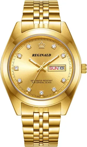 Vista 12 de PASOY Fashion Men's All Gold Watch Unisex Diamonds Steel Ultra Thin Case Quartz Silver Roman Date Week Wrist Watch 37mm oro reloj de pulsera