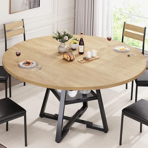 Vista 10 de Jocoevol Mesa de comedor redonda para 4 personas, mesa de pedestal circular para cocina, comedor, mesa de pedestal, muebles de cocina y comedor