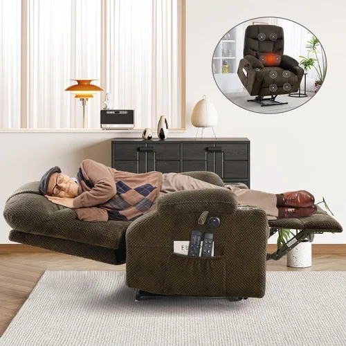 Vista 13 de CDCASA Silla Reclinable de Elevación Eléctrica de Gran Tamaño con Doble Motor que se Recuesta Completamente con Masaje, Calefacción, Textil