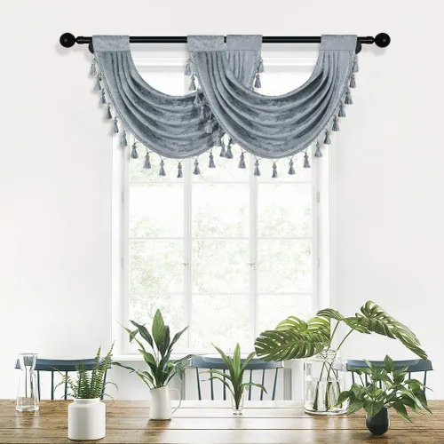 Vista 13 de ELKCA Cenefa Swag de Cascada de Chenilla Gruesa Beige para Sala de Estar Cortinas de Cenefa Pequeñas para Cocina, Paquete de 1