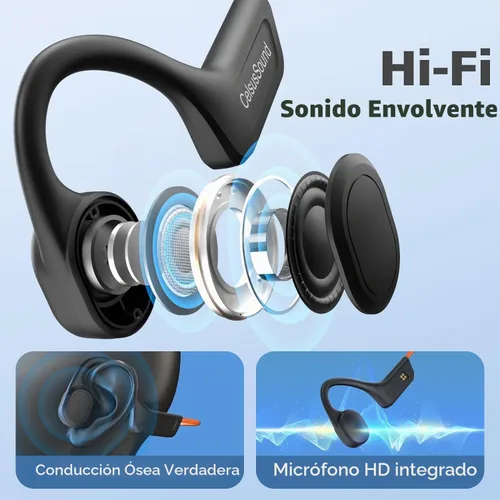 Vista 4 de Auriculares de conducción ósea Bluetooth, auriculares inalámbricos impermeables IPX7 mejorados, auriculares abiertos Bluetooth 5.3 con micrófono Gris