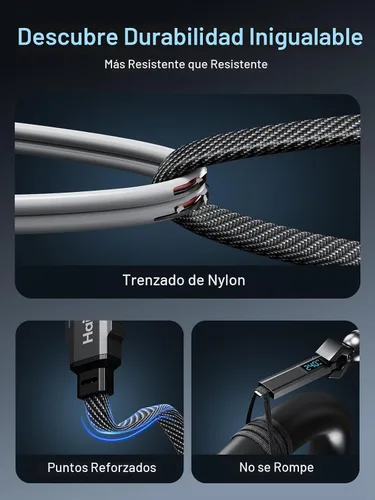 Vista 7 de Cable de carga 4 en 1 de 5 pies, 240 W USB C a USB C cable de carga rápida trenzado plano combo de cable cargador para iPhone USB A/C a C/L