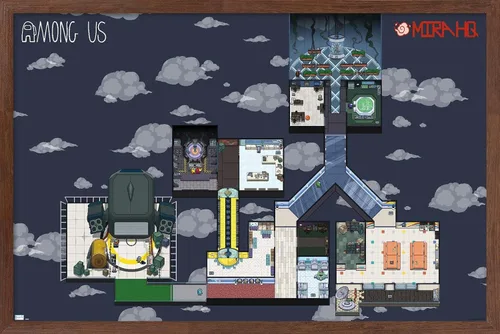 Vista 10 de Among Us - Póster de pared Mira Map, 22.4 pulgadas de largo x 14.7 pulgadas de ancho, versión enmarcada de madera de granero Versión enmarcada