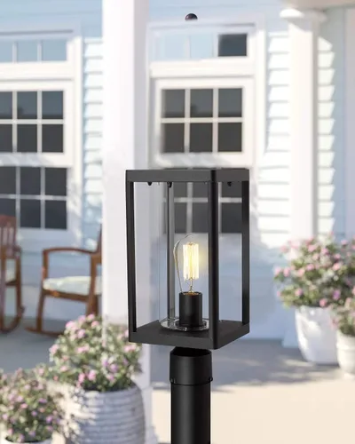Vista 7 de Beionxii Luces de poste exterior, linterna de poste exterior grande moderna de 20 pulgadas con base de montaje en muelle, aluminio fundido negro