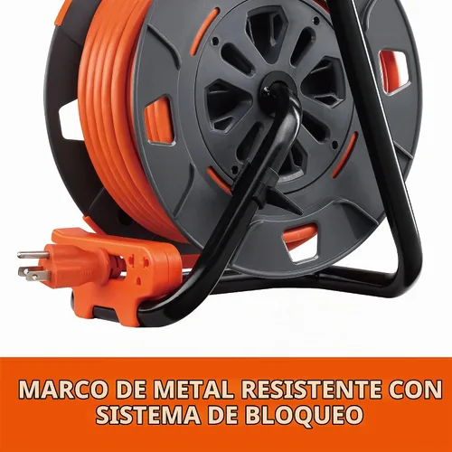 Vista 4 de Link2Home Carrete de cable de extensión de 60 pies, 4 tomas de corriente, cable SJTW de 14 AWG, cable de alimentación resistente de alta visibilidad.