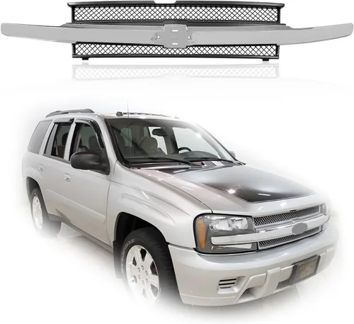 Vista 9 de CarPartsDepot - Parrilla frontal para Chevy Trailblazer 02-05, color negro y gris