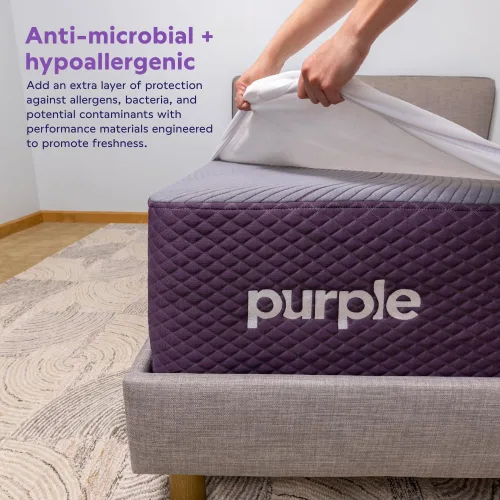 Vista 5 de Protector de colchón impermeable Purple – Individual, protección de estándar dorado, diseño centrado en la comodidad, se adapta a colchones de 8" a