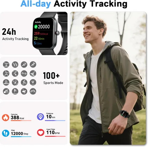 Vista 4 de Smart Watch for Women Men, Alexa Built-in, Smartwatch for iPhone & Android Bluetooth Call, 1.91" HD Fitness Tracker with Heart Rate/SpO2/Sleep Black