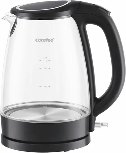 Vista 2 de COMFEE' Hervidor eléctrico, hervidor de agua caliente de 1.7L, hervido rápido de 1500W, hervidor de té eléctrico de vidrio con indicador LED