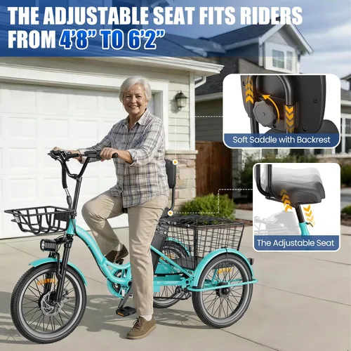 Vista 5 de Triciclo eléctrico para adultos, triciclo eléctrico de pico de 1200 W, triciclo plegable con batería extraíble de 468/720/960 Wh, bicicletas 83