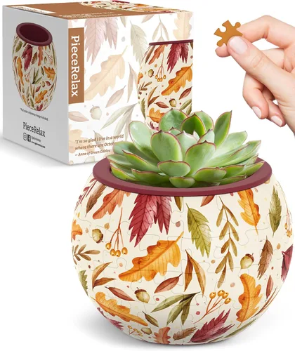 Vista 16 de PieceRelax Rompecabezas 3D Maceta 80 Piezas - Abundancia de Otoño, Macetas de Flores de Decoración del Hogar para Cactus de Interior, Macetas