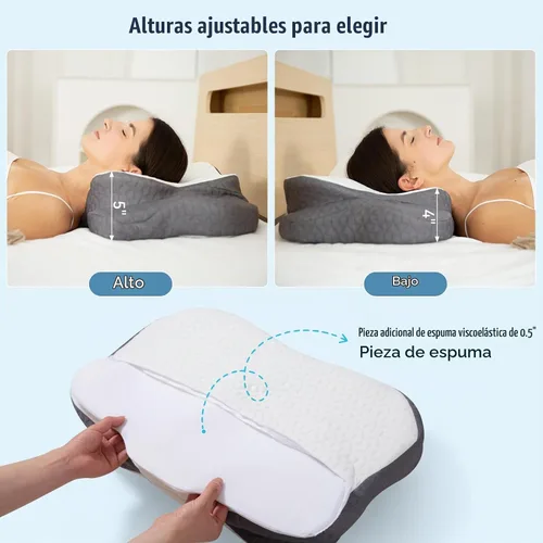 Vista 2 de Almohada cevical ergonómica para aliviar el dolor de cuello, almohada de espuma viscoelástica de contorno para dormir de lado, espalda y estómago