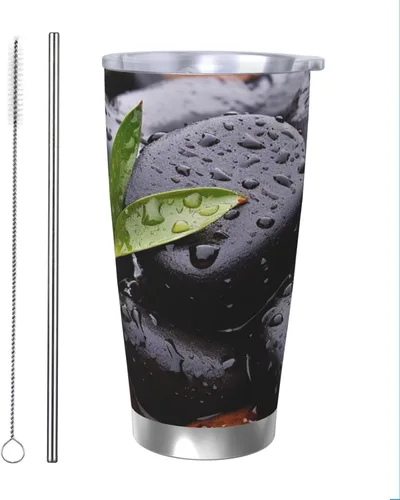 Vista 10 de Rain Drops Over Rock Print - Vaso térmico de 20 onzas con doble pared con tapa y pajita, vaso de viaje de acero inoxidable, reutilizable, a prueba