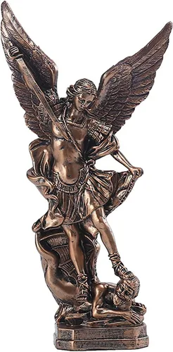 Vista 6 de Estatua de San Miguel Arcángel de 31.8 cm de alto, santo arcángel Miguel derrotó al dragón malvado, escultura de ángel de batalla religiosa