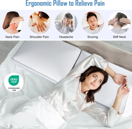 Vista 5 de COOLBEBE Almohadas de cuello de espuma prémium para aliviar la presión, almohadas de cubo estándar suaves para dormir, cómoda almohada cervical
