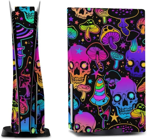 Vista 2 de Mushrooms and Skulls Skin for 5 Console and Controller Accessories Cover Skins Anime Vinyl Cover Sticker Full Set for 5 Disc Edition