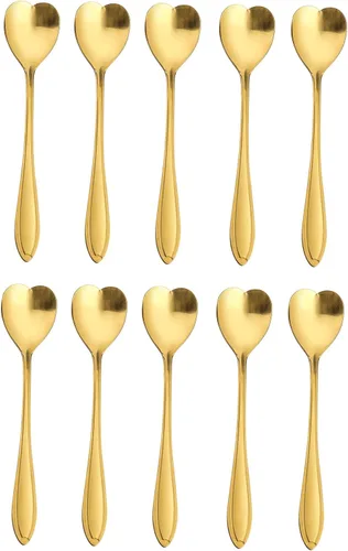 Vista 2 de Juego de 10 cucharas de acero inoxidable en forma de corazón para café, postres y té, ideal para azúcar, agitar, helado y pastel, 5 pulgadas