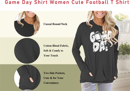 Vista 3 de Camiseta de fútbol para mujer, bonita camiseta de fútbol americano, camiseta de manga larga