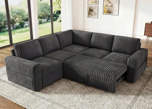 Vista 11 de HONBAY Sofá cama modular extraíble, sofá biplaza de pana, sofás para sala de estar, beige