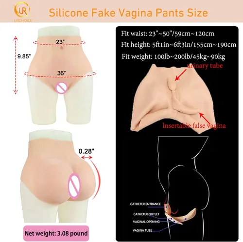 Vista 5 de Pecho de silicona realista, cuello redondo, tetas falsas, bragas de vagina, bragas falsas para ocultar el coño, tanga acolchada
