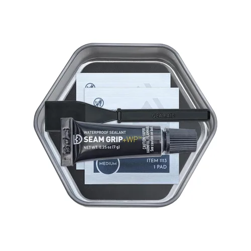 Vista 2 de GEAR AID Seam Grip WP - Kit de reparación de campamento y sendero, sellador impermeable de 0.25 onzas con cuatro parches hexagonales de cinta