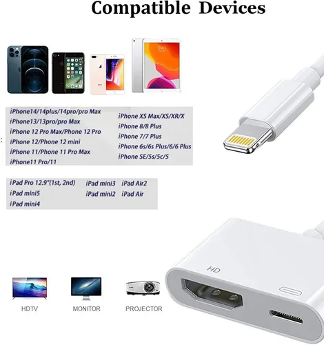 Vista 7 de Adaptador Lightning a HDMI, convertidor AV digital certificado MFi de Apple con puerto de carga, pantalla de sincronización de 1080P para iPhone