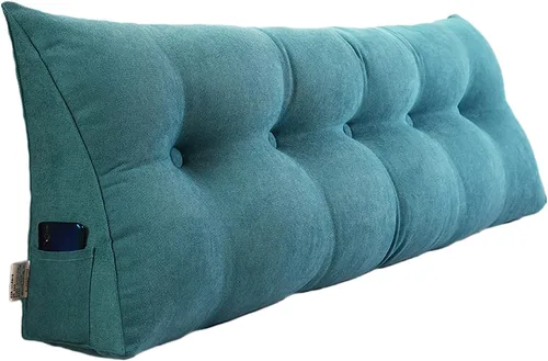 Vista 13 de Cojín de cama de lectura Queen – Almohada triangular de cuña para cabecero, soporte de posicionamiento trasero, relleno extra y funda extraíble