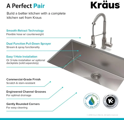 Vista 7 de Kraus KHU100-30-1610-53SS Standart PRO - Juego de fregadero de acero inoxidable y grifo de cocina, 30 pulgadas