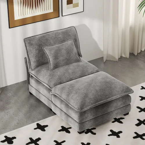 Vista 29 de Real Relax 145'' Sofá seccional modular, sofá convertible de 4 plazas con chenilla, 8 almohadas y 2 reposabrazos para sala de estar, oficina