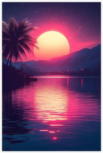 Vista 9 de ZMLIS Vaporwave Neon Retro City Print – Synthwave 80s Aesthetic Wall Decor – Futuristic Palm Trees Digital Poster Poster for Room Aesthetics Canvas