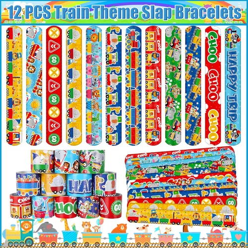 Vista 3 de Erweicet Recuerdos de fiesta de tren, 72 unidades, calcomanías de bricolaje, tatuajes temporales, llaveros, pajitas de plástico, bolsas de regalo