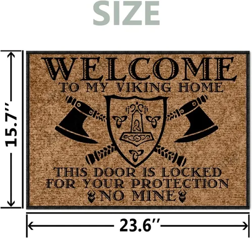 Vista 3 de Tapete divertido para puerta delantera, para exteriores, Welcome to My Viking Home, This Door is Locked for Your Protection No Mine Outdoor Funny