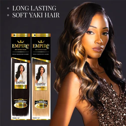 Vista 5 de Sensationnel - Cabello humano Empire Yaki, tejido sin enredos para un tejido rápido y estilo cosido para conseguir reflejos artificiales, paquete