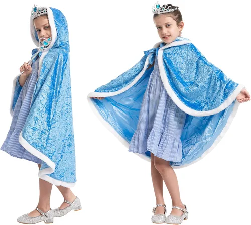 Vista 7 de Spooktacular Creations Capa con capucha de princesa de 3 piezas con corona de tiara y varita, accesorios de disfraz de princesa para niñas
