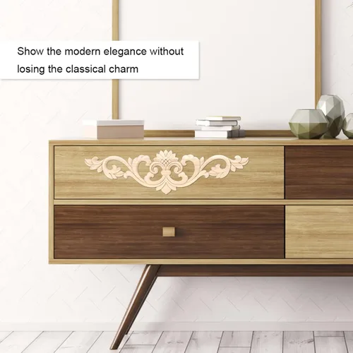 Vista 6 de 4 piezas de apliques de madera tallada onlay, apliques largos tallados en madera para muebles, juego de calcomanías decorativas sin pintar
