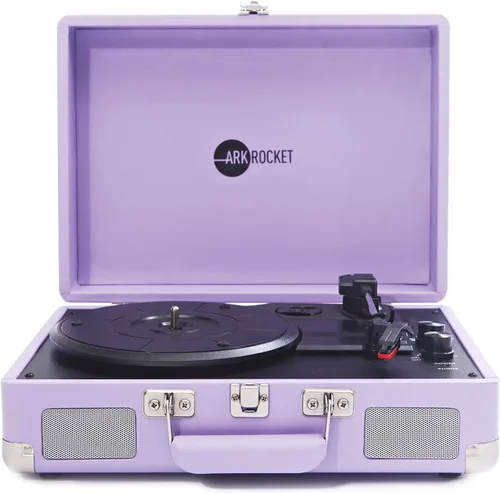 Vista 8 de Arkrocket Curiosity II Tocadiscos Bluetooth Retro de maleta de 3 velocidades con bocinas integradas y cartucho de imán móvil (Negro)