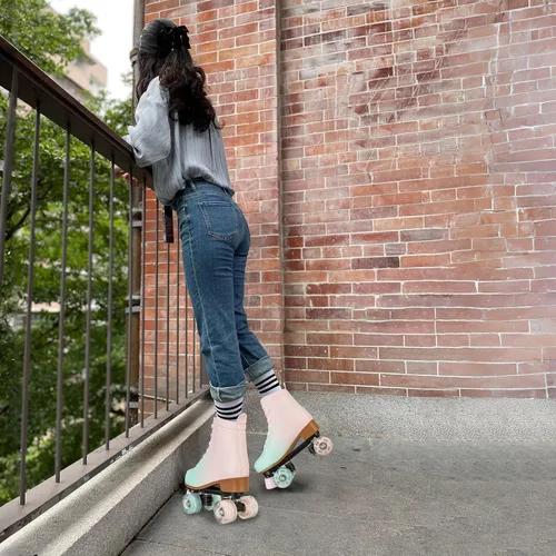 Vista 7 de jessie Patines para niña y mujer, patines de piel sintética con rueda fantástica y destello para niñas de 6 a 12 años, principiantes