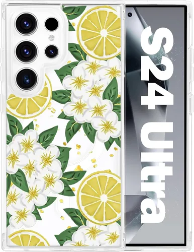 Vista 33 de Funda magnética para Samsung Galaxy S22 Ultra Flower, compatible con MagSafe, patrón floral transparente a prueba de golpes, parte trasera