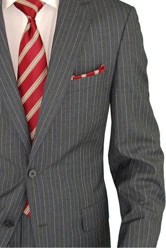 Vista 4 de Chaqueta de traje de 2 piezas con dos botones para hombre, pantalones delanteros planos a rayas