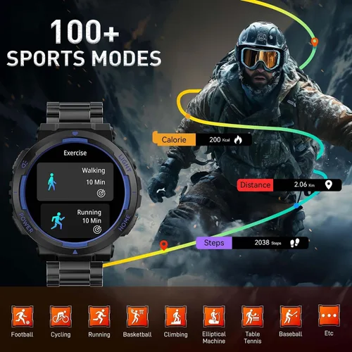 Vista 6 de Relojes inteligentes militares para hombre (respuesta/hacer llamadas) con linterna LED 3ATM resistente al agua reloj inteligente con más de 100