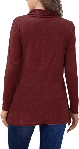 Vista 4 de Bluetime Camisetas de otoño para mujer, cuello vuelto, manga larga, estilo túnica, casuales, holgadas
