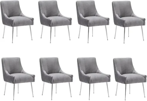 Vista 11 de Sillas de comedor de estilo moderno de terciopelo tapizado, silla de acento de tocador con barra vertical, silla capitonada con patas plateadas