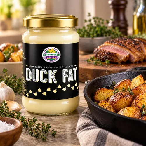 Vista 4 de Cornhusker Kitchen Aceite de cocina animal con grasa de pato en tarro de 14 onzas – Gourmet Premium Rendered – Estante estable